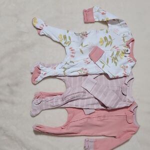 Baby Girl Footed Sleepsuit Trio in Floral and Pink